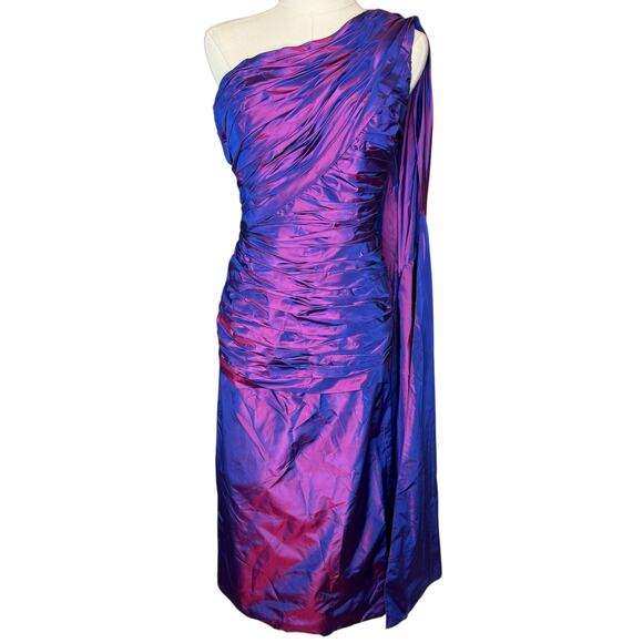 Murray Arbeid Vintage Silk Taffeta One Shoulder Midi Dress Purple size Small - Picture 9 of 10